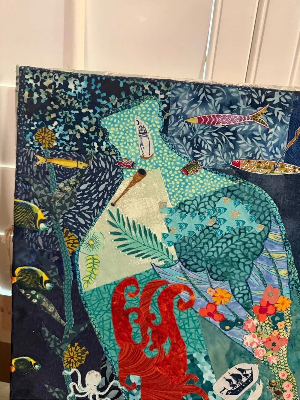 Mermaid Collage Wall Art in Teal and Navy